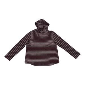 Vince Fine Stripe Slub Cotton Hoodie Brown Gray Maroon Size X-Large Pullover XL
